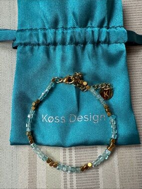 Koss Design Gold & Light Blue Beaded Bracelet